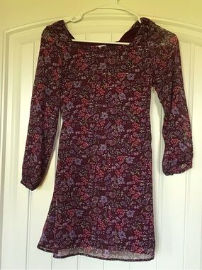 The Children's Place Burgundy Floral Long-Sleeve Mini Dress
